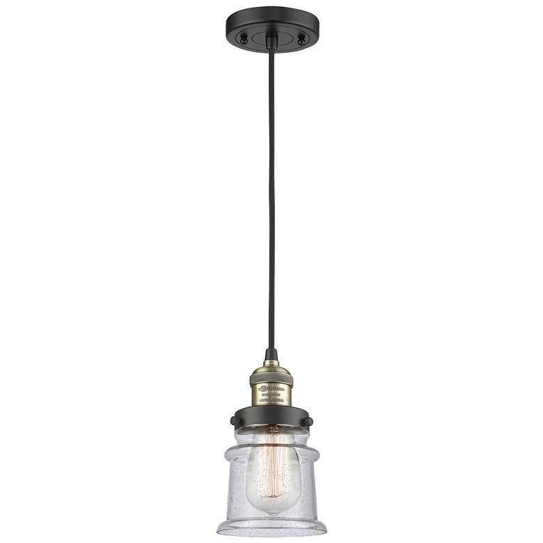 Image 1 Franklin Canton 5" Black Brass Corded Mini Pendant w/ Seedy Shade