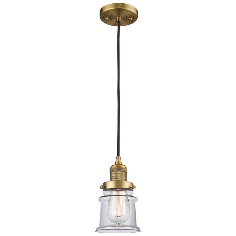 Image 1 Franklin Canton 5" Brushed Brass Corded Mini Pendant w/ Clear Shade