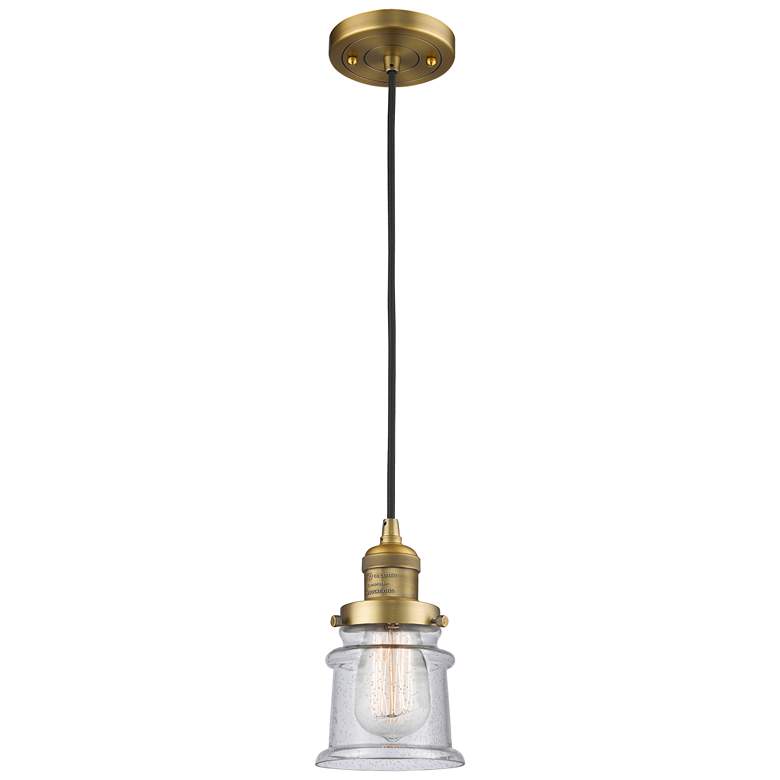Image 1 Franklin Canton 5" Brushed Brass Corded Mini Pendant w/ Seedy Shade