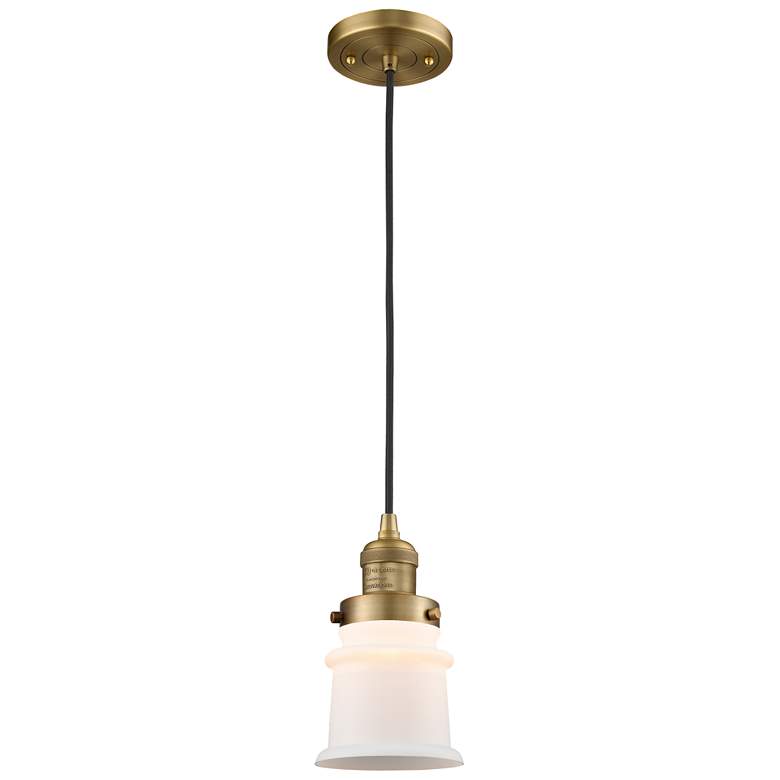 Image 1 Franklin Canton 5" Brushed Brass Corded Mini Pendant w/ White Shade