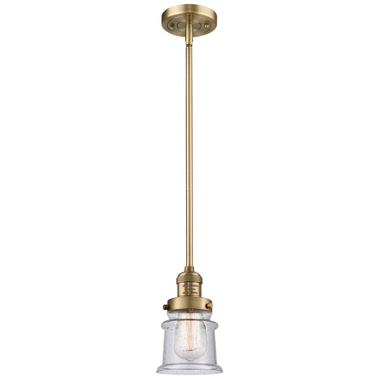 Image 1 Franklin Canton 5" Brushed Brass Stemmed Mini Pendant w/ Seedy Shade