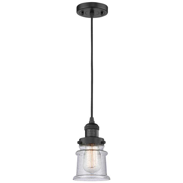 Image 1 Franklin Canton 5" Matte Black Corded Mini Pendant w/ Seedy Shade