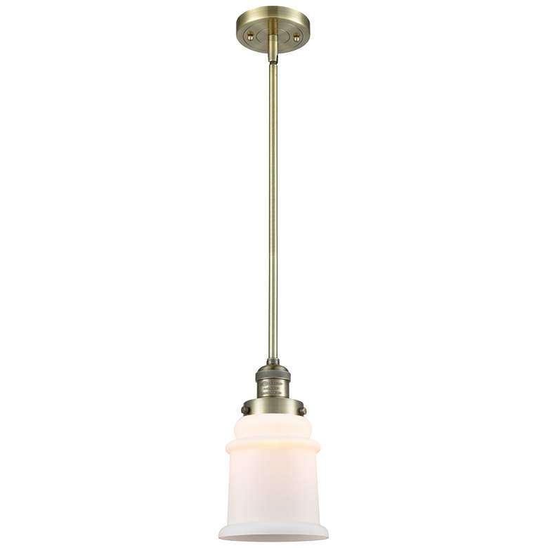 Image 1 Franklin Canton 6.5"W Antique Brass Stem Hung Mini Pendant w/ White Sh