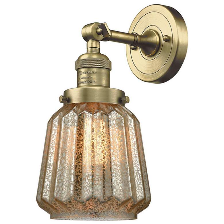 Image 1 Franklin Chatham 12" High Antique Brass Sconce w/ Mercury Shade