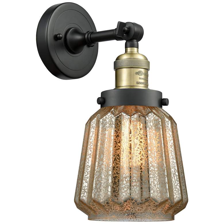 Image 1 Franklin Chatham 12" High Black Brass Sconce w/ Mercury Shade