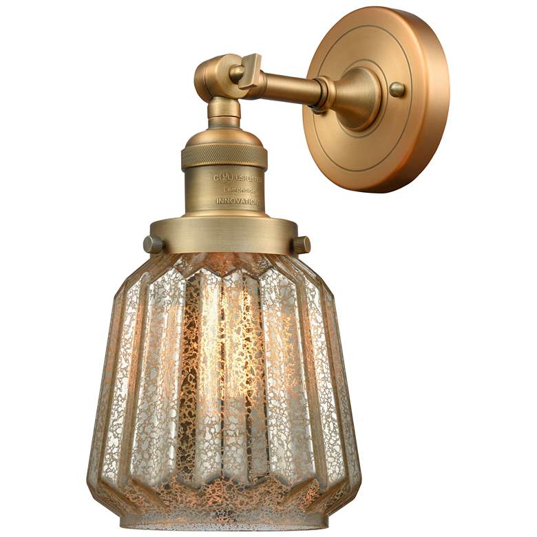 Image 1 Franklin Chatham 12" High Brushed Brass Sconce w/ Mercury Shade