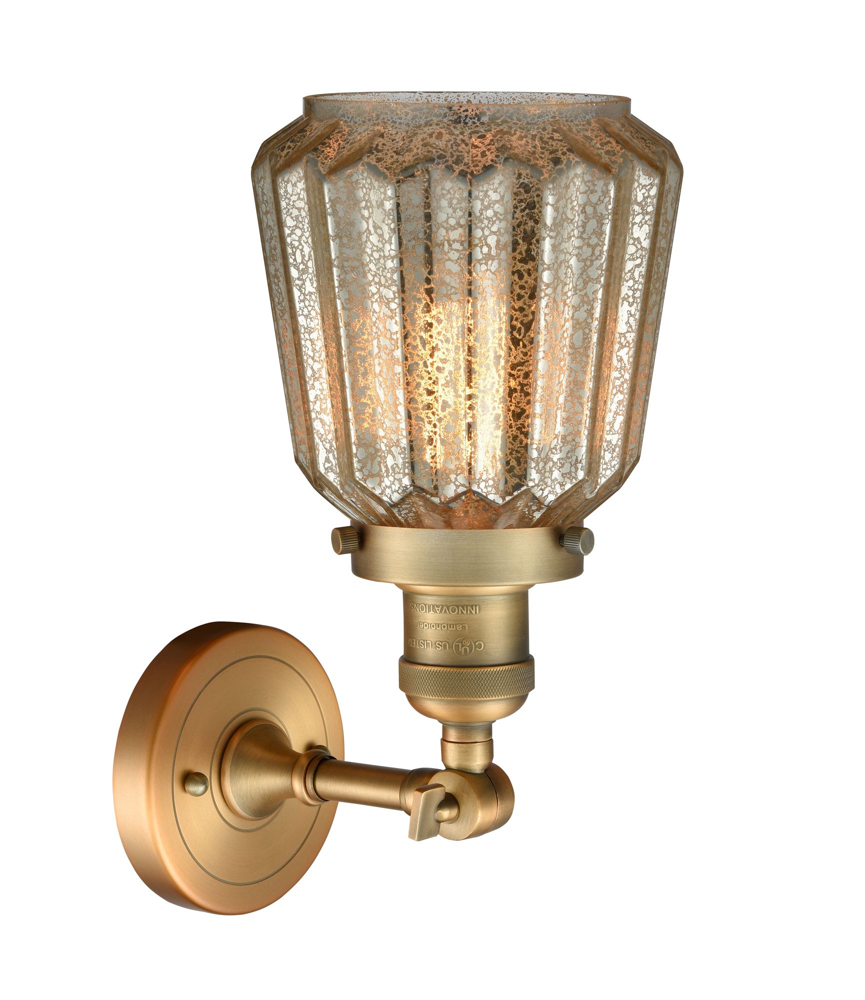 Image 2 Franklin Chatham 12" High Brushed Brass Sconce w/ Mercury Shade more views