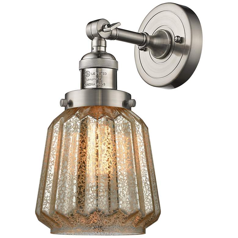 Image 1 Franklin Chatham 12" High Brushed Satin Nickel Sconce w/ Mercury Shade