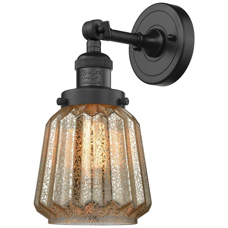 Image 1 Franklin Chatham 12" High Matte Black Sconce w/ Mercury Shade