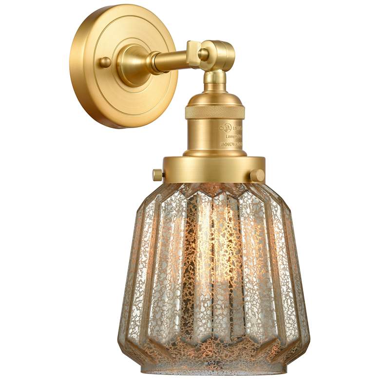 Image 1 Franklin Chatham 12" High Satin Gold Sconce w/ Mercury Shade