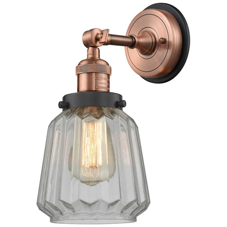 Image 1 Franklin Chatham 12"H Matte Black Accented Copper Sconce w/ Clear Shad