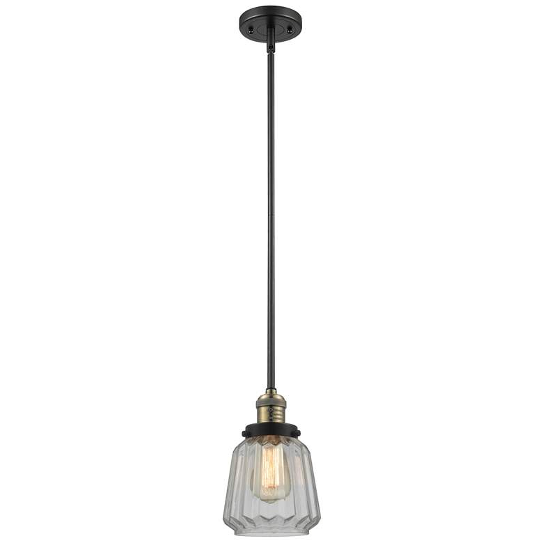 Image 1 Franklin Chatham 7" Black Brass Stemmed Mini Pendant w/ Clear Shade