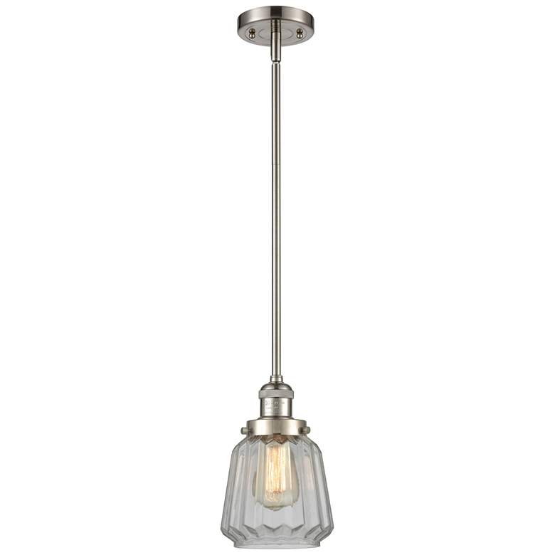 Image 1 Franklin Chatham 7" Brushed Nickel Stemmed Mini Pendant w/ Clear Shade