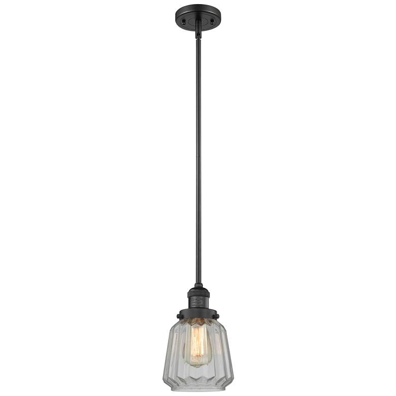 Image 1 Franklin Chatham 7" Matte Black Stemmed Mini Pendant w/ Clear Shade