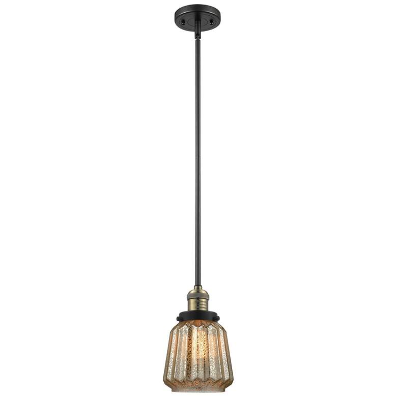 Image 1 Franklin Chatham 7"W Black Brass Stem Hung Mini Pendant w/ Mercury Sha