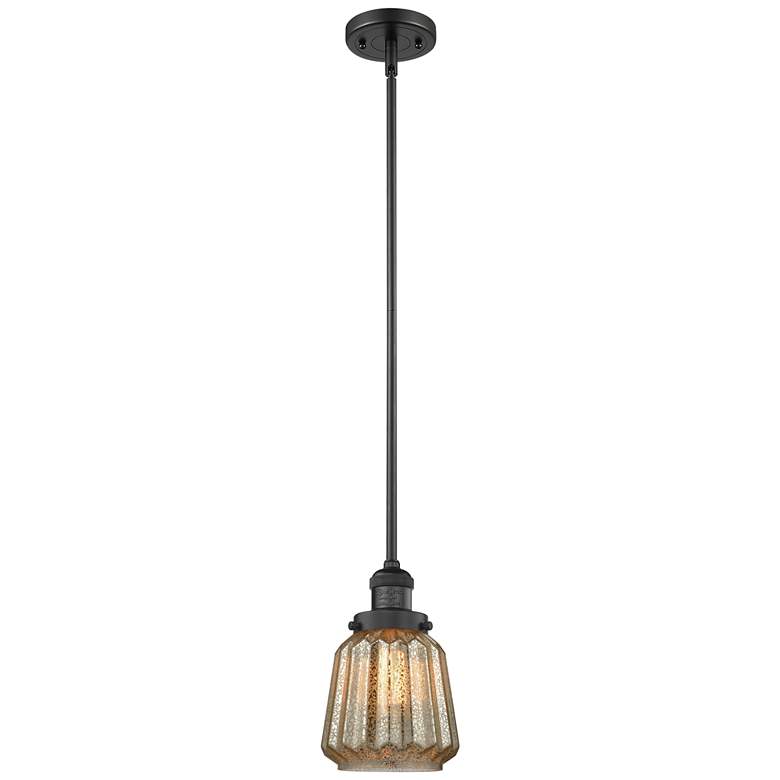 Image 1 Franklin Chatham 7"W Matte Black Stem Hung Mini Pendant w/ Mercury Sha