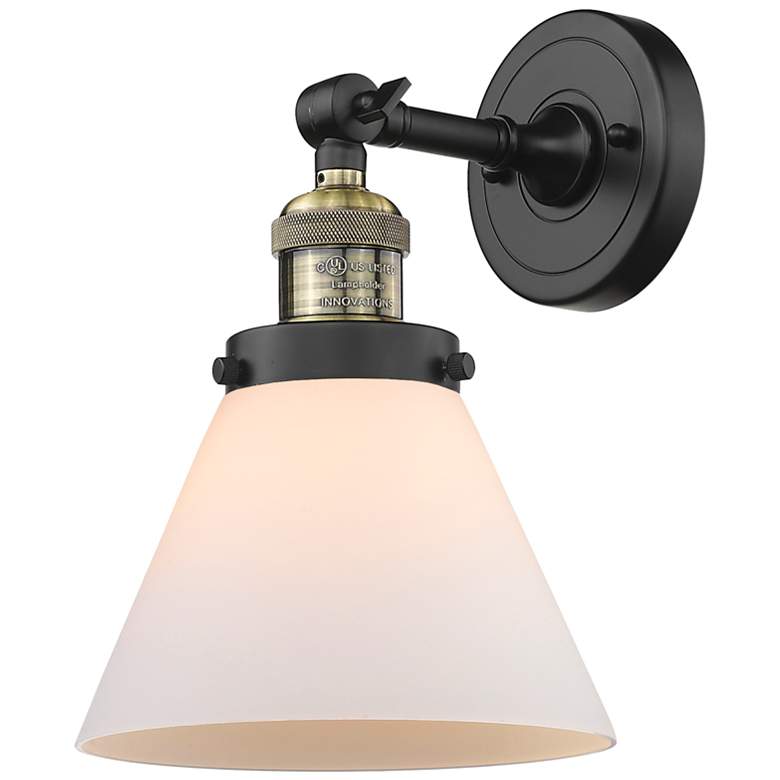 Image 1 Franklin Cone 10.5" High Black Brass Sconce w/ Matte White Shade