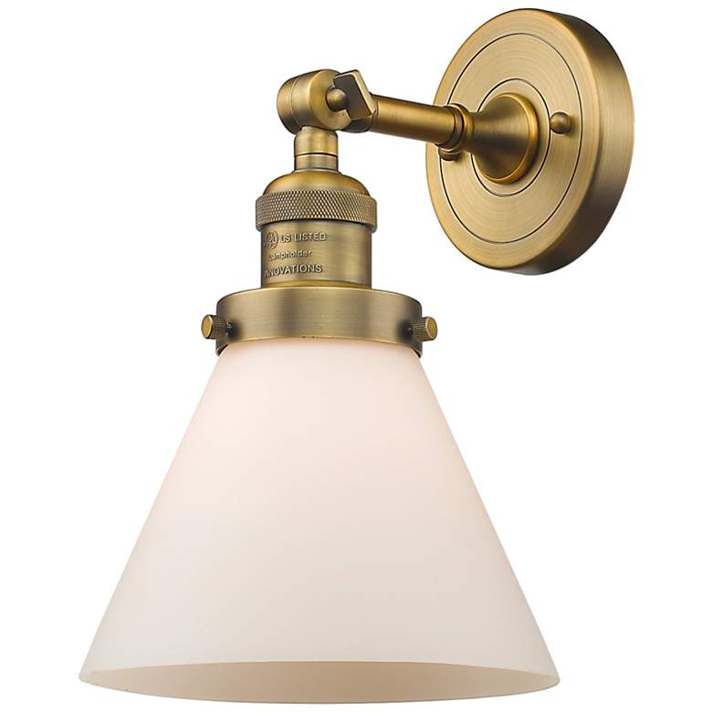 Image 1 Franklin Cone 10.5" High Brushed Brass Sconce w/ Matte White Shade