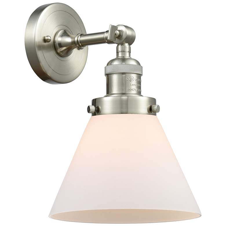 Image 1 Franklin Cone 10.5" High Brushed Satin Nickel Sconce w/ Matte White Sh