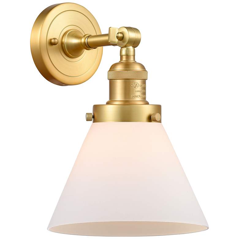 Image 1 Franklin Cone 10.5 inch High Satin Gold Sconce w/ Matte White Shade