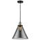 Franklin Cone 12" Black Brass Corded Mini Pendant w/ Smoke Shade