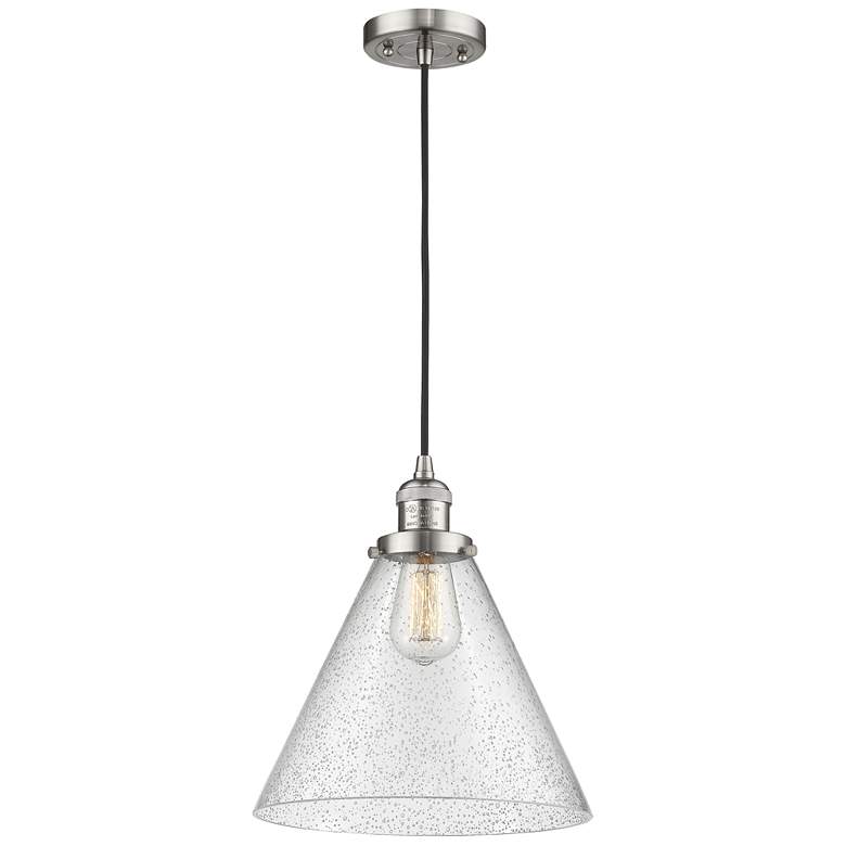 Image 1 Franklin Cone 12" Brushed Nickel Corded Mini Pendant w/ Seedy Shade