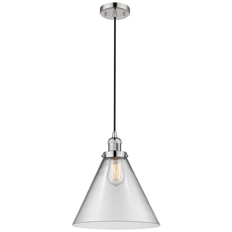 Image 1 Franklin Cone 12" Polished Nickel Corded Mini Pendant w/ Clear Shade