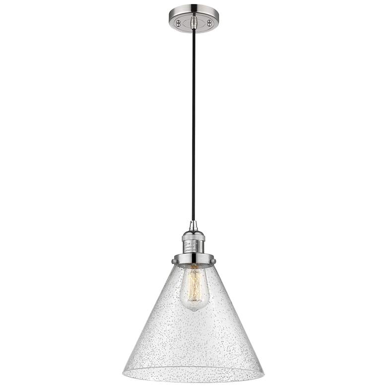 Image 1 Franklin Cone 12" Polished Nickel Corded Mini Pendant w/ Seedy Shade