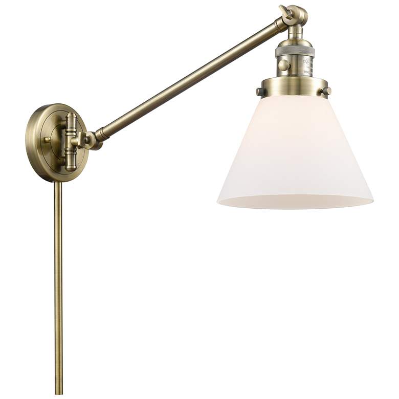Image 1 Franklin Cone 25" High Antique Brass Swing Arm w/ Matte White Shade