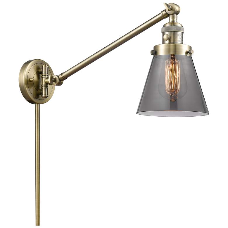 Image 1 Franklin Cone 25" High Antique Brass Swing Arm w/ Plated Smoke Shade