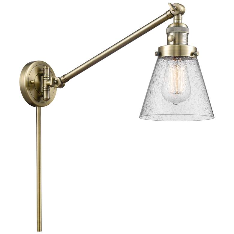 Image 1 Franklin Cone 25" High Antique Brass Swing Arm w/ Seedy Shade