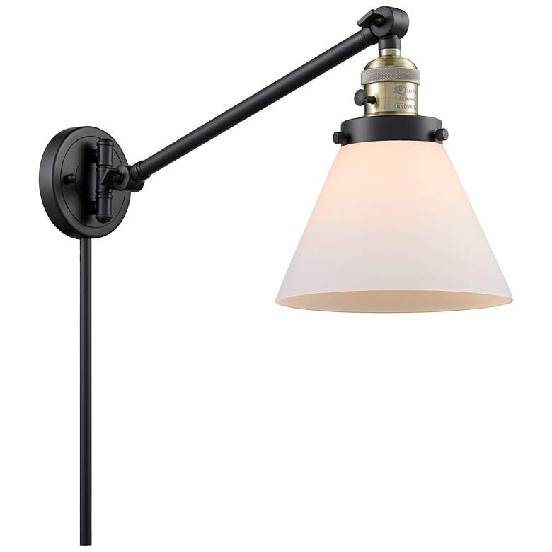 Image 1 Franklin Cone 25" High Black Brass Swing Arm w/ Matte White Shade