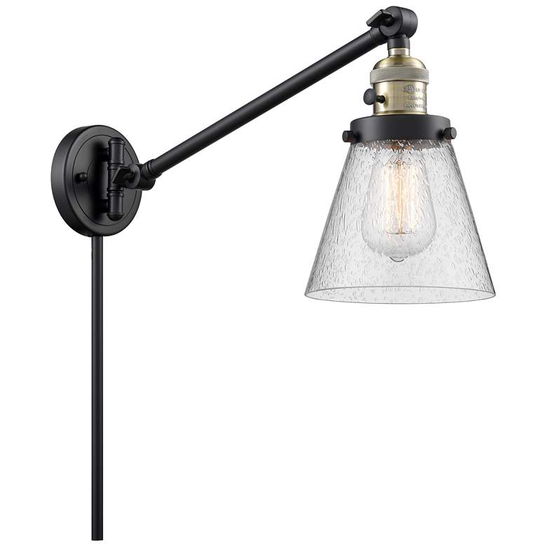 Image 1 Franklin Cone 25" High Black Brass Swing Arm w/ Seedy Shade