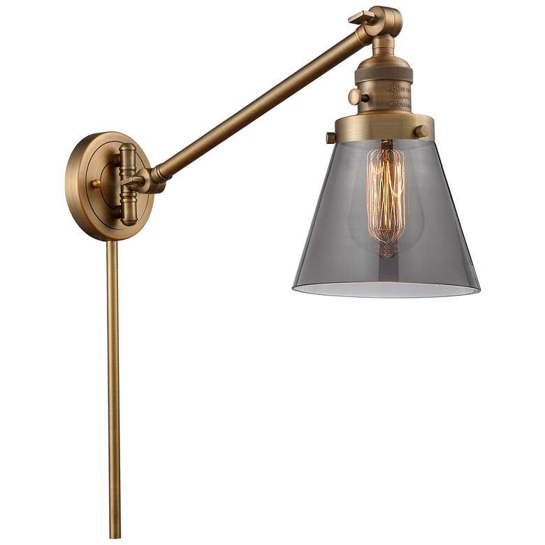 Image 1 Franklin Cone 25" High Brushed Brass Swing Arm w/ Plated Smoke Shade