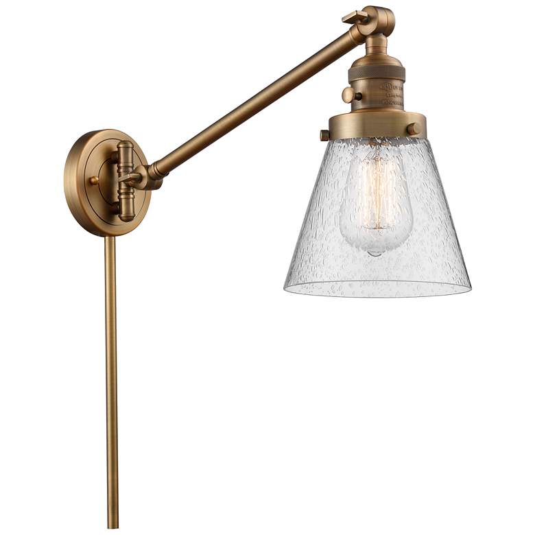 Image 1 Franklin Cone 25" High Brushed Brass Swing Arm w/ Seedy Shade