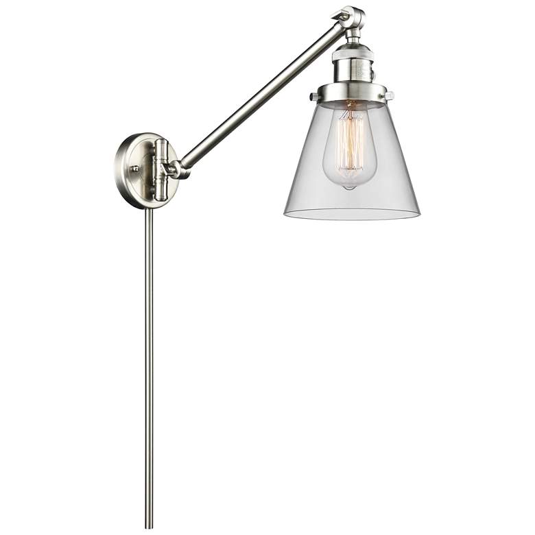 Image 1 Franklin Cone 25" High Brushed Satin Nickel Swing Arm w/ Clear Shade