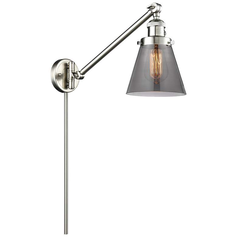 Image 1 Franklin Cone 25" High Brushed Satin Nickel Swing Arm w/ Plated Smoke