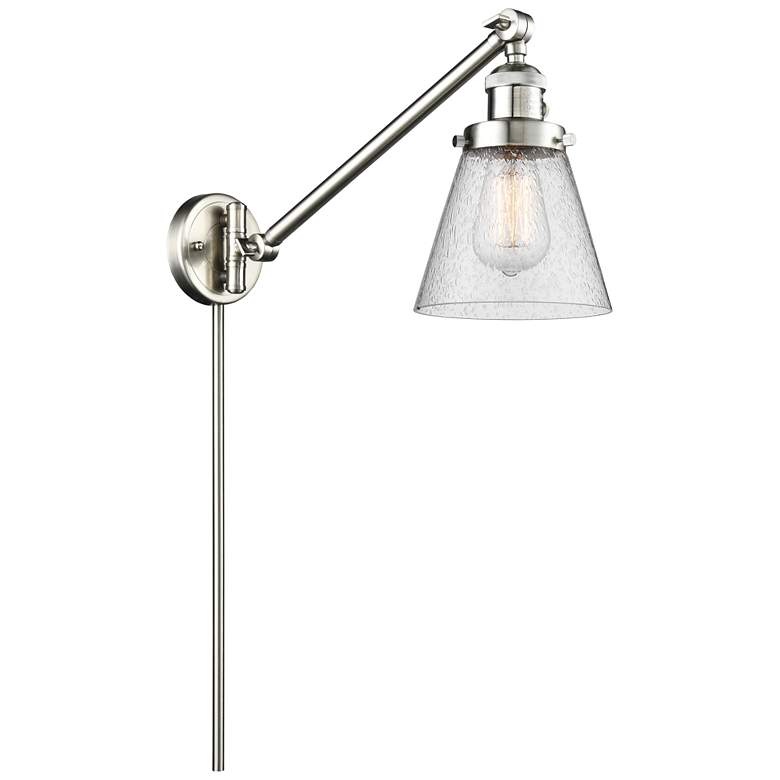 Image 1 Franklin Cone 25" High Brushed Satin Nickel Swing Arm w/ Seedy Shade