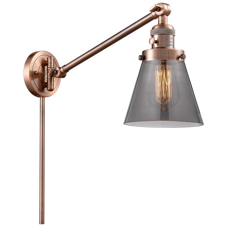 Image 1 Franklin Cone 25 inch High Copper Swing Arm w/ Plated Smoke Shade