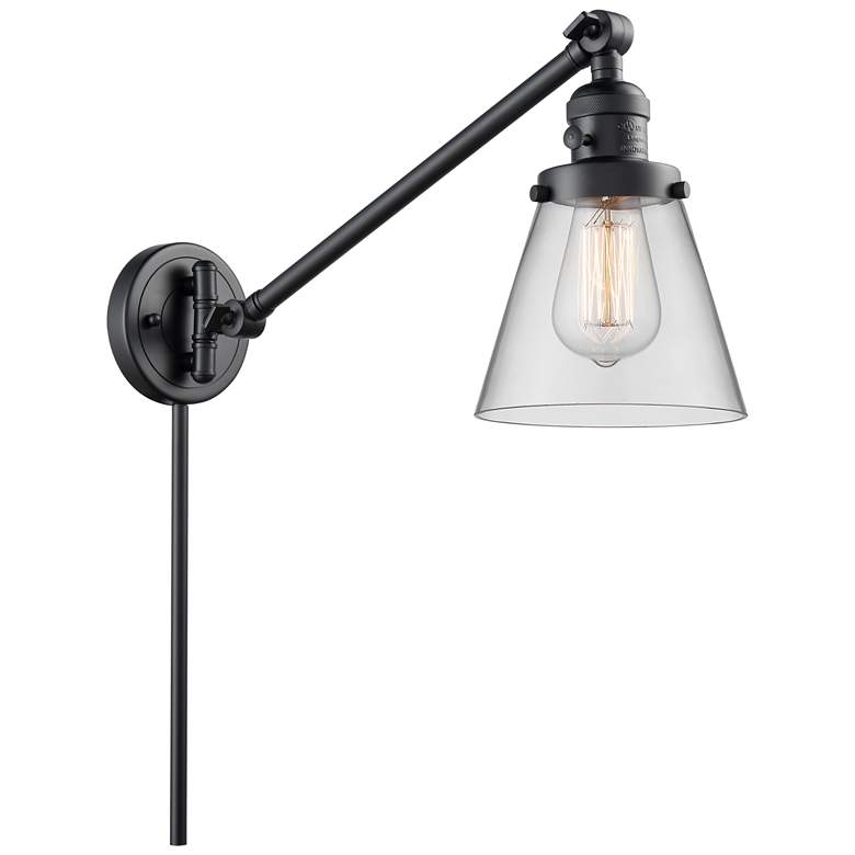 Image 1 Franklin Cone 25" High Matte Black Swing Arm w/ Clear Shade