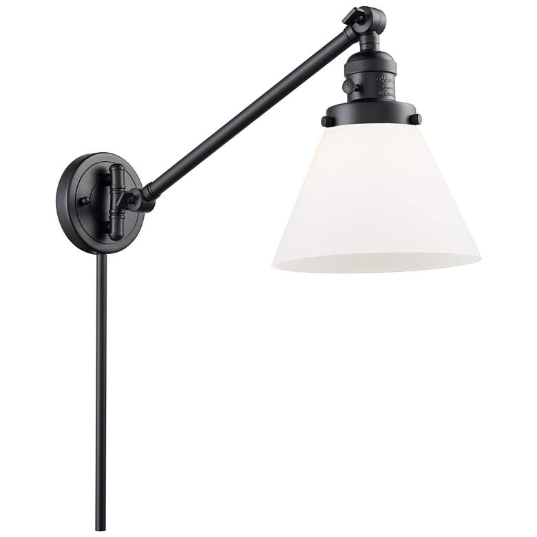 Image 1 Franklin Cone 25" High Matte Black Swing Arm w/ Matte White Shade