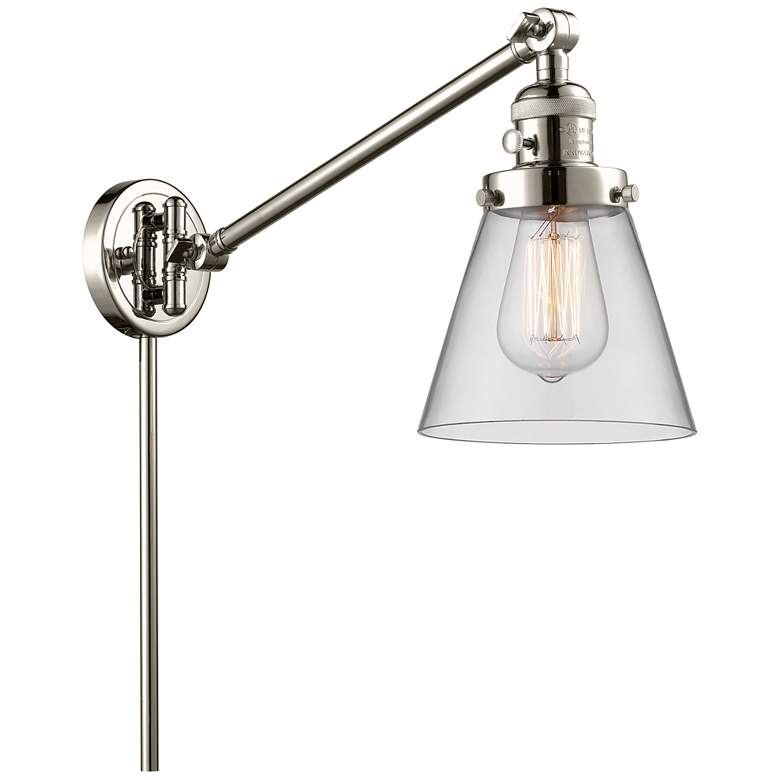 Image 1 Franklin Cone 25" High Polished Nickel Swing Arm w/ Clear Shade