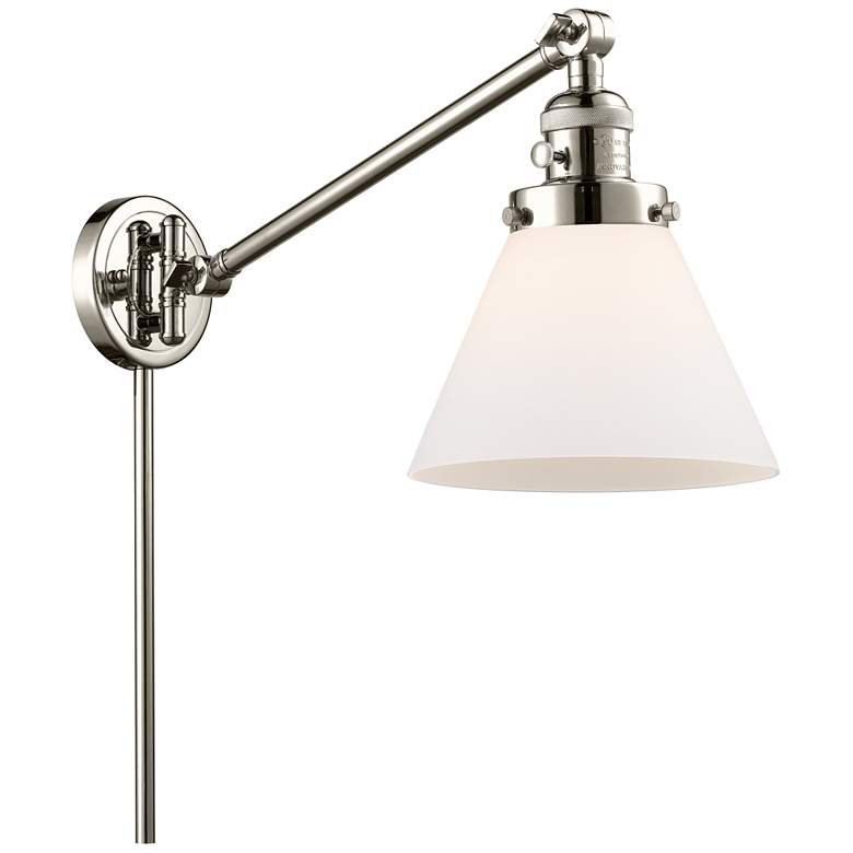 Image 1 Franklin Cone 25" High Polished Nickel Swing Arm w/ Matte White Shade