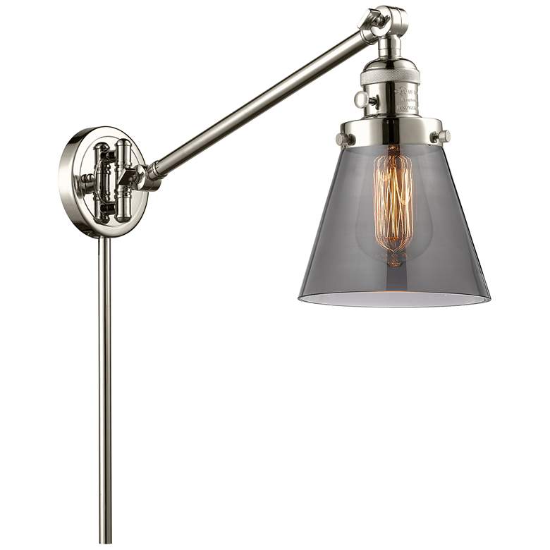 Image 1 Franklin Cone 25" High Polished Nickel Swing Arm w/ Plated Smoke Shade