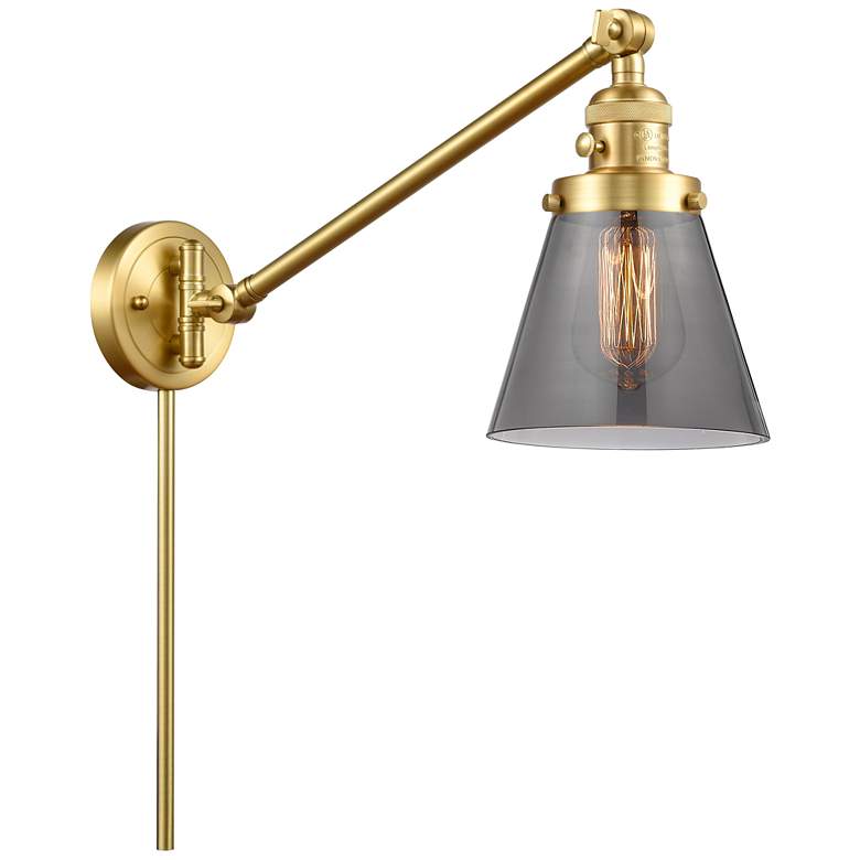 Image 1 Franklin Cone 25" High Satin Gold Swing Arm w/ Plated Smoke Shade