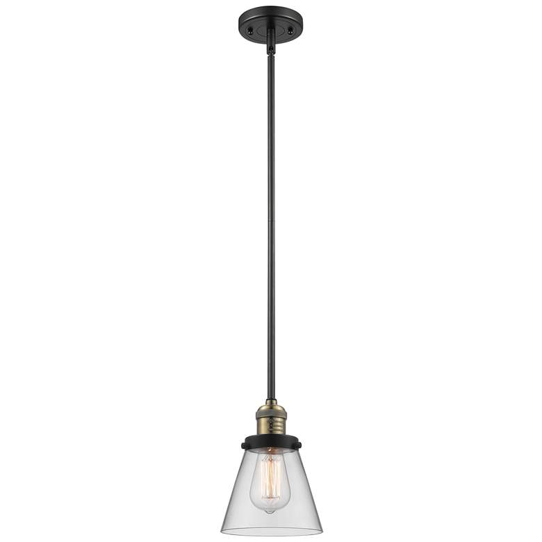 Image 1 Franklin Cone 6" Black Brass Stemmed Mini Pendant w/ Clear Shade