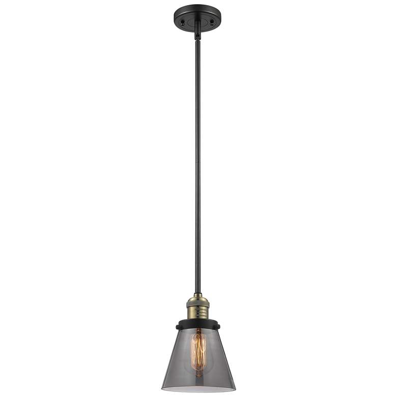 Image 1 Franklin Cone 6" Black Brass Stemmed Mini Pendant w/ Smoke Shade