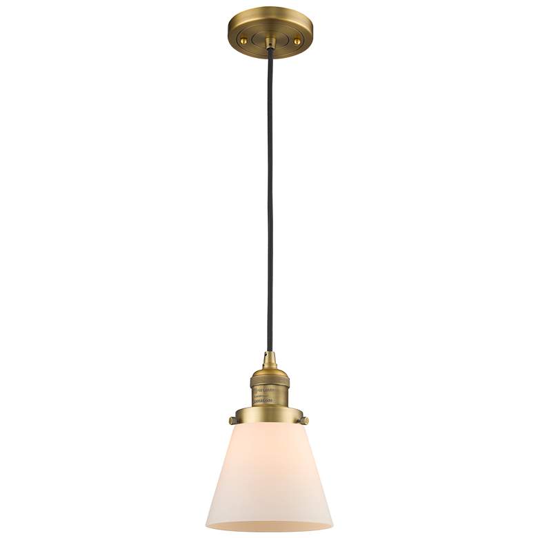Image 1 Franklin Cone 6" Brushed Brass Corded Mini Pendant w/ White Shade