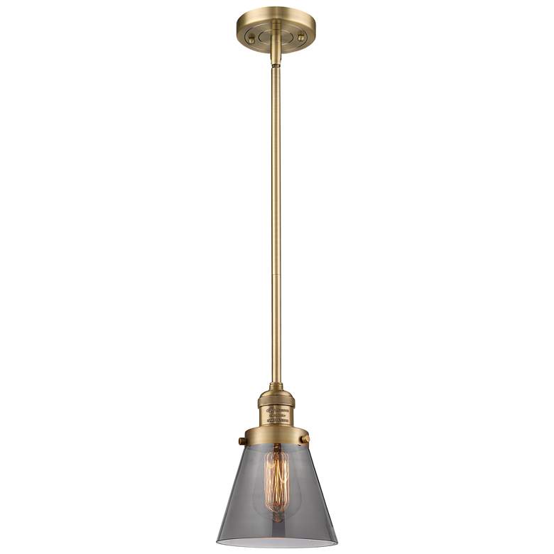 Image 1 Franklin Cone 6" Brushed Brass Stemmed Mini Pendant w/ Smoke Shade