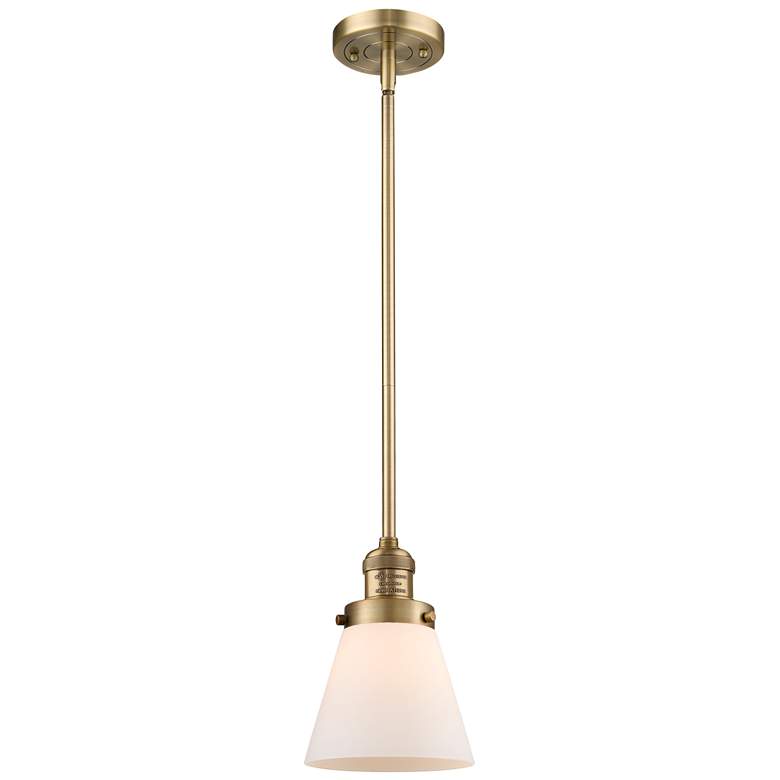 Image 1 Franklin Cone 6" Brushed Brass Stemmed Mini Pendant w/ White Shade
